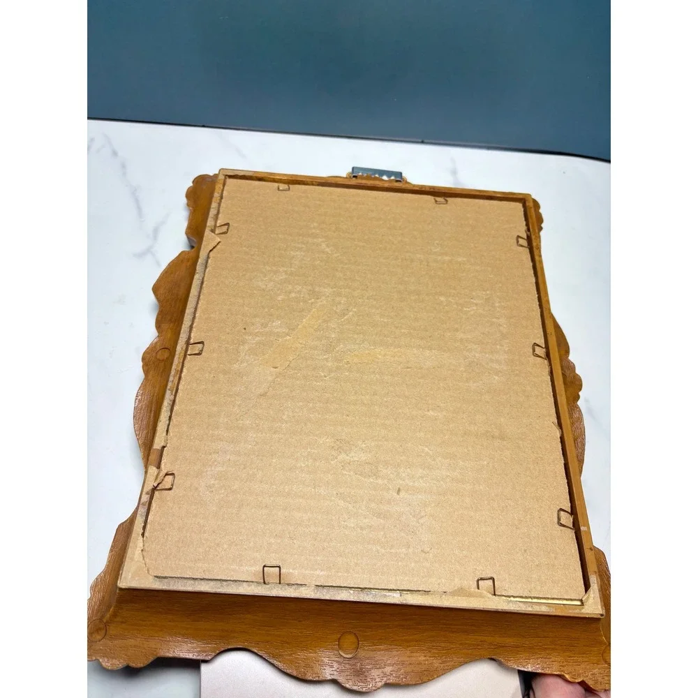Vintage Lords Prayer Wall Plaque 3D Praying Hands Ornate Faux Wood Frame 12.5in
